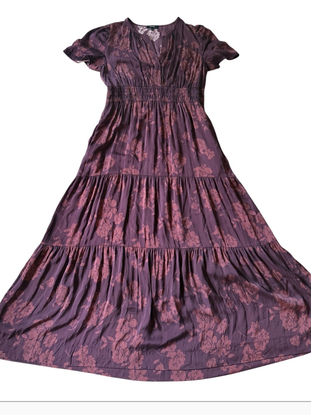 Quince Washable Stretch Silk Tiered Maxi DressRuby Noir Sz M